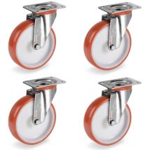 Lot de 4 roulettes INOX pivotantes polyuréthane rouge 80 mm - 360Kg