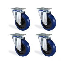 HTR - Lot roulettes pivotante caoutchouc bleu élastique diamètre 80mm charge 240kg