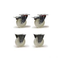 Lot de 4 roulettes pivotantes à frein et fixes polyamide blanc 125 mm - 600 Kg