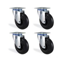 Htr - Lot Roulettes Pivotantes Caoutchouc Noir Diamètre 100 Charge 210kg