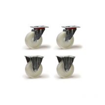 Lot de 4 roulettes pivotantes et fixes polyamide blanc 200 mm - 1050 Kg