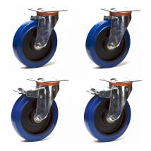 Lot de 4 roulettes pivotantes et pivotantes à frein caoutchouc EASYROLL BLEU 200 mm charge - 1050 Kg