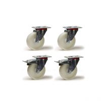 Lot de 4 roulettes pivotantes et pivotantes à frein polyamide blanc 125 mm - 600 Kg