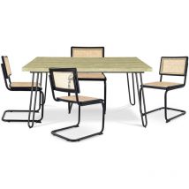 Pack Table à manger design industriel 120cm & 4 Chaises à manger en rotin - Bastral Noir