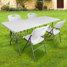 Lot Table Pliante et 4 Chaise Pliante Blanches - Table Exterieur et Chaise Pliante Confortable - Table Camping Pliante avec 4 Chaise Pliante Camping