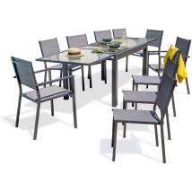 Tolede - Ensemble repas 10 places en aluminium anthracite et plateau verre Dcb Garden
