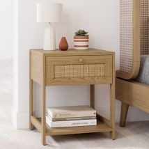 Idmarket - Lote de 2 mesillas de noche vintage hanae 1 cajón 1 estante efecto caña natural