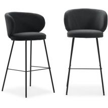 Drawer - Lote de 2 taburetes de tela con patas de metal negro H65 cm - rush