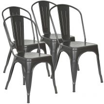 Dyhf - Skecten Lote de 4 Sillas de Comedor de Metal, Estilo Industrial, Sillas de Cocina Apilables, Silla de Jardín en Casa,Gris oscuro