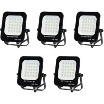 Optonica - Lote de 5 proyectores led 20W Negro IP65 1800lm 115W Día impermeable blanco 6000K