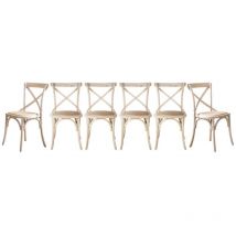 Calicosy - Lote de 6 sillas de madera maciza y rejilla L61 cm - bistrot