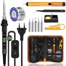 Lötkolben-Set, 80 W, einstellbare Temperatur 180–480 °C, Präzisionselektronik mit EIN/AUS-Schalter, 5 Lötspitzen, Entlötpumpe, Lötdraht, Lötstation,