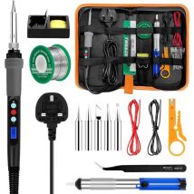 Lötkolben-Set, 90 w, lcd, einstellbare Temperatur 180 – 480 °c, 16-in-1-Elektroschweißwerkzeuge, Lötdraht, 5 Lötspitzen, Entlötpumpe, Abisolierzange,