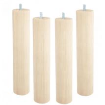Lots de 4 pieds cylindriques de lit M8 en hêtre brut naturel, hauteur 250 mm, diamètre 50 mm