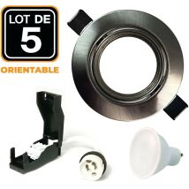 Europalamp - Lotto di 5. Illuminazione da incasso per interni 7W 4500K Luce neutra. GU10 led Anello da incasso regolabile e inclinabile + lampadina