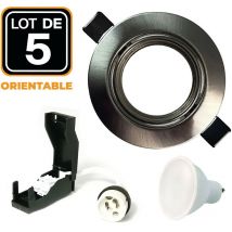 Europalamp - 5 Faretti da incasso orientabili in alluminio spazzolato con led GU10 7W eqv. 56W Bianco caldo 2700K