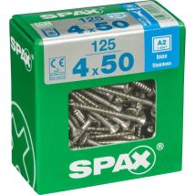 Spax - Set di 125 viti in acciaio inox testa svasata torx, Diam.4 mm x L.50 mm