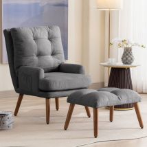 Abrihome - Lounge Chair with Footrest, 5-stage Adjustable Backrest, Tiltable, Chair with Side Shelf, Grey
