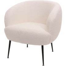 HHG - Lounge-Sessel 442, Cocktail-/Clubsessel Polstersessel Sessel, Stoff/Textil Bouclé (330g/m²) Metall mvg weiß