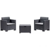 Lounge-Set für den Außenbereich Neptune, Gartenset mit Kissen, Lounge-Set für den Innenbereich in Rattan-Optik, 100 % Made in Italy, Anthrazit