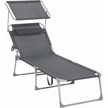 Songmics - Lounger, Sunbed, Large Reclining Sun Chair, 71 x 200 x 38 cm, Load Capacity 150 kg, with Headrest, Reclining Backrest, Sunshade, Foldable,