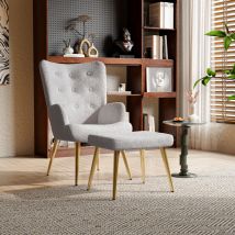 Loungesessel, Lammwollsessel, Fernsehsessel mit Fußhocker, Schlafzimmersessel mit Ottomane, Sessel für den Innen- und Außenbereich, Hellgrau