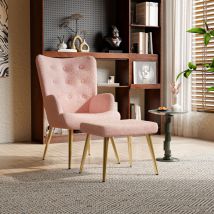Loungesessel, Lammwollsessel, Fernsehsessel mit Fußhocker, Schlafzimmersessel mit Ottomane, Sessel für den Innen- und Außenbereich, Pink