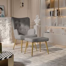 Loungesessel, Lammwollsessel, Fernsehsessel mit Fußhocker, Schlafzimmersessel mit Ottomane, Sessel für den Innen- und Wohnraum, Dunkelgrau