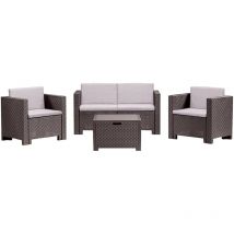 Loungeset für draußen Kuiper, Outdoor-Lounge mit Couchtisch, Terrassenset mit Kissen, Gartenkomposition mit Sofa und Sesseln, Made in Italy, Braun