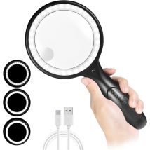 Jalleria - Loupe de Lecture, 60X 30X 33LED Loupe Grossissante avec Lumière, usb Rechargeable Loupe led, 3 Modes D'éclairage, Loupe Lumineuse pour la