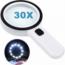 Cesieclefou - Loupe de lecture avec 12 lumières led, double lentille en verre avec grossissement 30 x. Pour lire aisément les pièces de monnaie, les