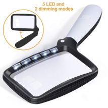 Loupe de lecture pliable Grande loupe à 5 LED avec lumière Loupe de poche 3 fois 2 modes Loupe à intensité variable pour les personnes âgées