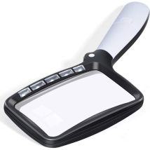 Aiducho Loupe De Lecture Rectangulaire Avec 5 Lumières À Led, 2 Modes D'Intensité Et Grossissement 2x Pour Personnes Agées Ou Avec Une Mauvaise Vue