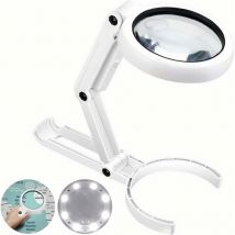ABC - Loupe eclairante à Main sur Pied,5X 11X Loupe de Table avec Support Pliable , loupe de Lecture, loupe de Table avec lumière 8 led, pour