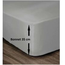Lovely home Drap Housse 100% Coton 160x200cm - Bonnet 35cm - Gris clair