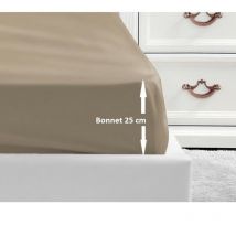 Drap Housse 100% coton 180x200x25 cm - Beige - Lovely Home