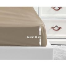 Drap Housse 100% coton 90x190x25 cm beige - Lovely Home