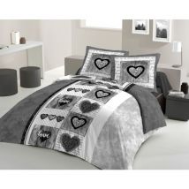 Parure de couette 3 pieces coton 57 fils gris foncé 220x240 cm - sweet heart