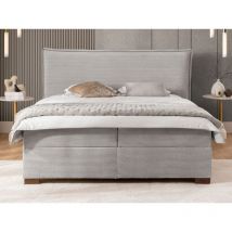S-style Möbel - Lovetti - Boxspringbett 200x200 Mit Topper Und Bettkästen Aus Hellgrau Cord, Massivholz Füße