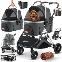 Lovpet - Dog Stroller 3in1 Dog Buggy Dog Box Bolsa de Transporte 360° Ruedas Grandes Plegable Mascotas Buggy con ventanas de malla y cubierta de