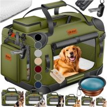 Hundebox Hundetransportbox faltbar Inkl.Hundenapf Transporttasche Hundetasche Transportbox für Haustiere Hunde und Katzen Haustiertransportbox Khaki