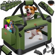 Hundebox Hundetransportbox faltbar Inkl.Hundenapf Transporttasche Hundetasche Transportbox für Haustiere Hunde und Katzen Haustiertransportbox Khaki