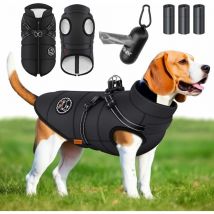Lovpet - Hundejacke Hundemantel mit Geschirr inkl. 45 Stück Kotbeutel + Spender Hunde Winterweste gefüttert wasserdicht Gepolsterte Weste Mit