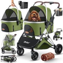 Passeggino per cani 3in1 Dog Buggy Borsa per il trasporto del box per cani 360° Ruote grandi Buggy pieghevole per animali domestici con finestre a