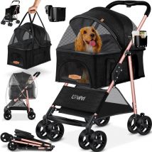 Poussette pour chien 2en1 Buggy pour chien Caisse de transport Pliable Pliable jusqu'à 20 kg Animaux de compagnie Poussette avec fenêtres en filet &
