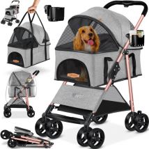 Poussette 2en1 Buggy pour chien Boîte pour chien Sac de transport Pliable Pliable jusqu'à 20 kg Animaux domestiques Poussette avec fenêtres en filet