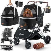 Poussette pour chien 3en1 Buggy pour chien Caisse pour chien Sac de transport 360° Grandes roues Pliable Poussette pour animaux domestiques avec