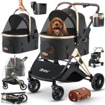 Poussette pour chien 3en1 Buggy pour chien Boîte pour chien Sac de transport 360° Grandes roues Pliable Poussette pour animaux domestiques avec