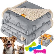 Lovpet - wasserdichte Hundedecke Sherpa Fleece Haustier Decke + 3x Spielzeugknochen maschinenwaschbar beidseitiger Sofabezug-Schutz Grau / l (127 x