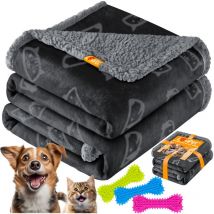 Lovpet - wasserdichte Hundedecke Sherpa Fleece Haustier Decke + 3x Spielzeugknochen maschinenwaschbar beidseitiger Sofabezug-Schutz Schwarz / l (127